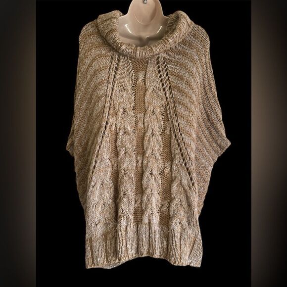 Buffalo David Bitton Wool Blend Knit chunky Pancho Women’s Brown Cowl Neck XL - Picture 3 of 7